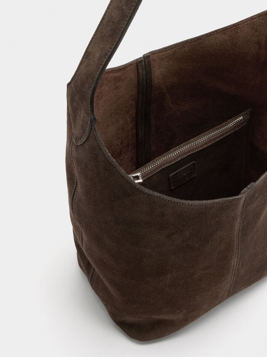 Suede bucket bag with inner pouch