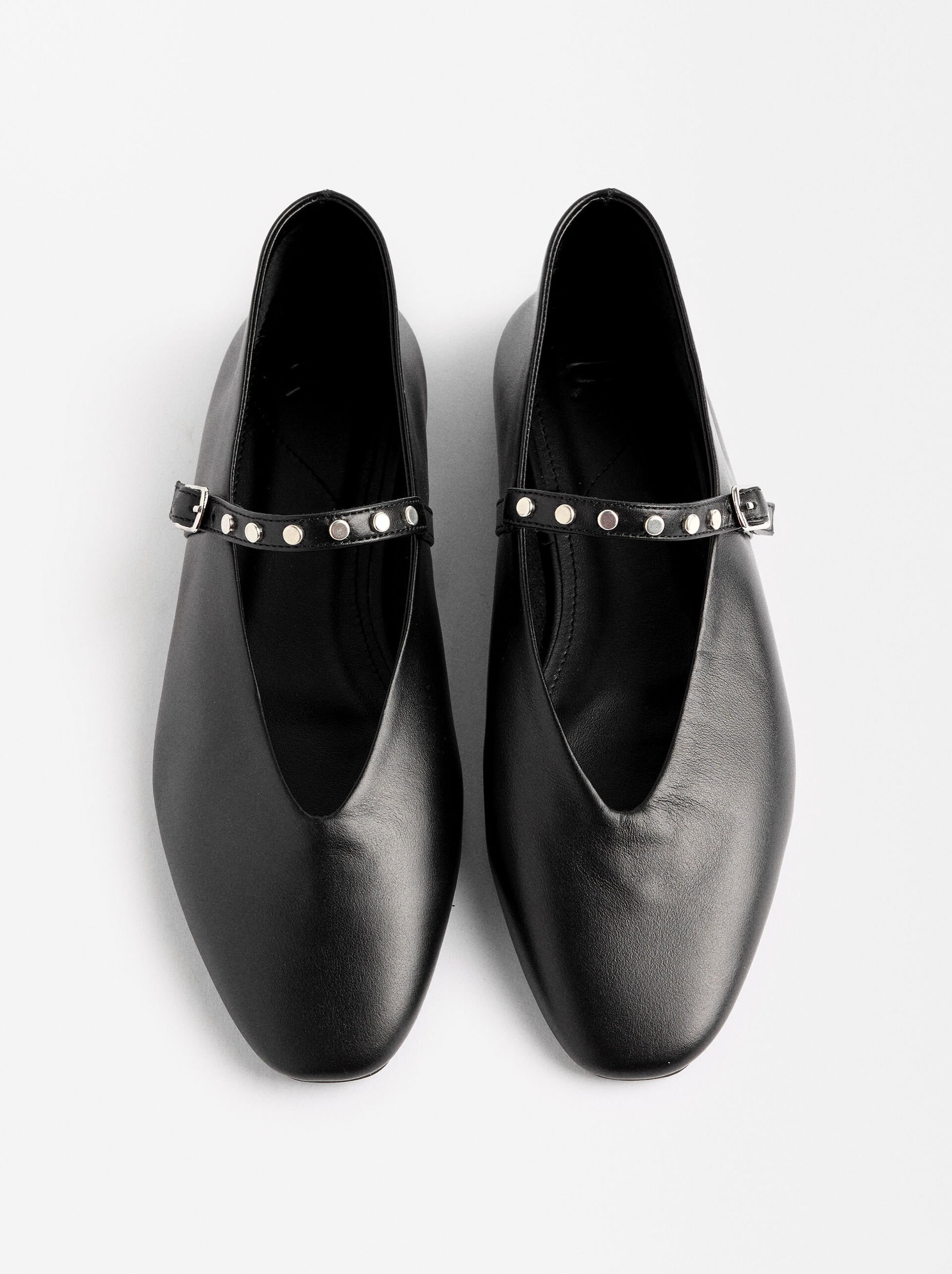 Leather Ballet Flats with Studs image number 0.0