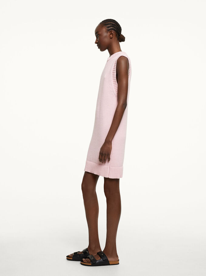 Sleeveless Knitted Dress, Pink, hi-res