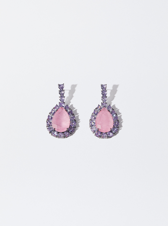 Earrings With Stone And Zirconia, Multicolor, hi-res