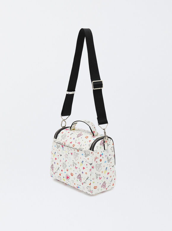 Printed Lunch Bag Love, Fuchsia, hi-res