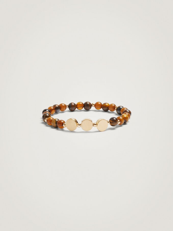 Elastic Bracelet With Stones And Beads, Brown, hi-res