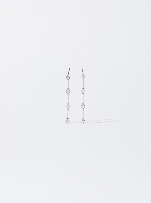 Earrings With Zirconia, Silver, hi-res