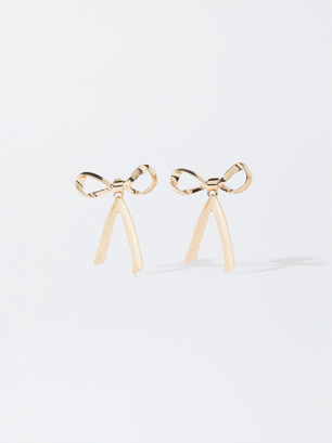 Earrings With Bow, Golden, hi-res