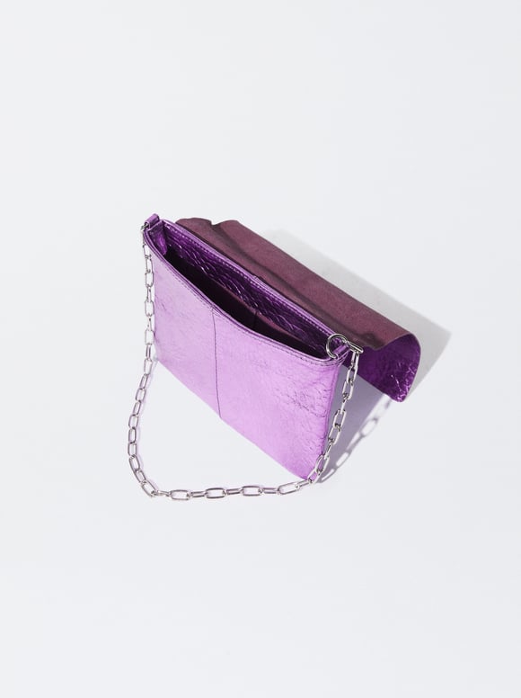 Metallic Leather Shoulder Bag., Purple, hi-res