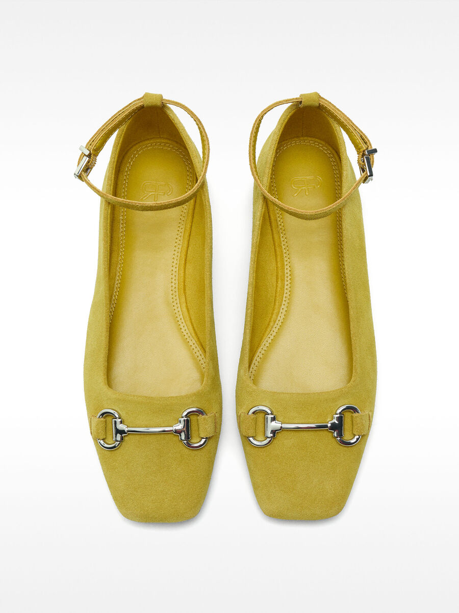 Ankle-strap leather ballet flats