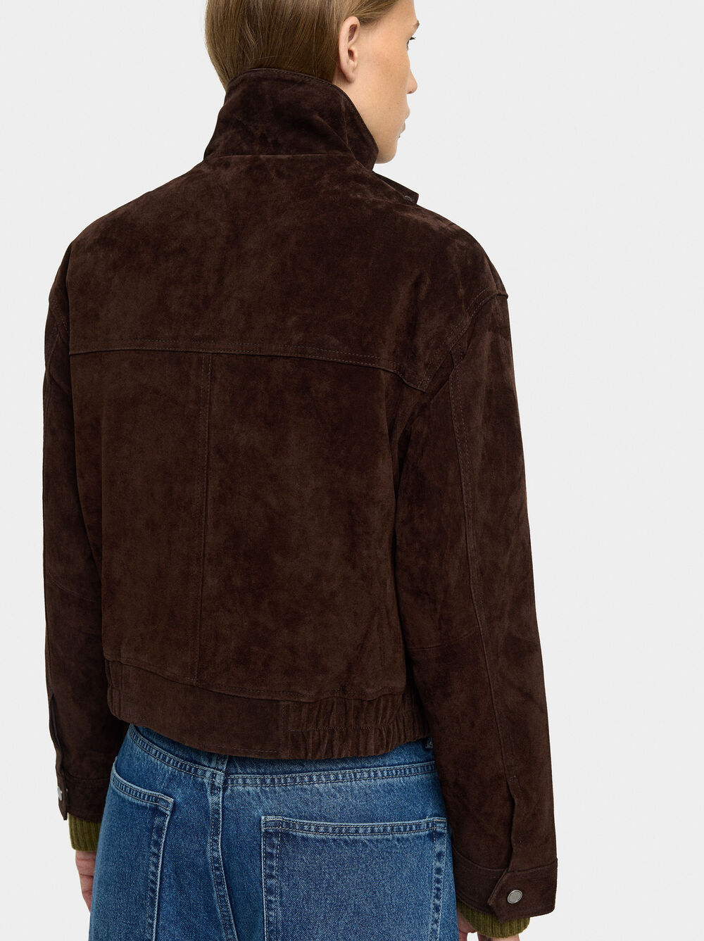 Leather jacket with high collar