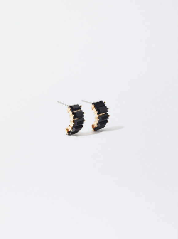 Hoop Earrings With Crystals, Black, hi-res