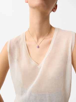 Heart Stone Necklace - Stainless Steel, Purple, hi-res