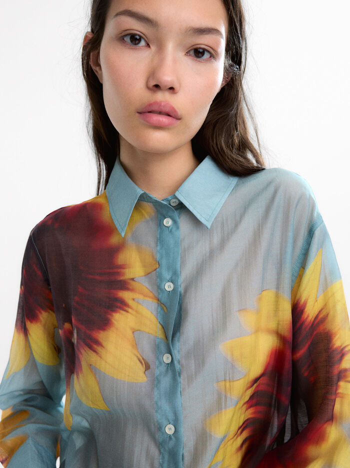 Floral print semitransparent shirt