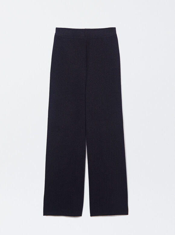 Straight Knit Trousers, Navy, hi-res