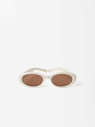 Sonnenbrille Mit Ovalem Rahmen, Beige, hi-res
