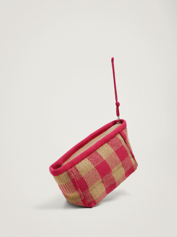 Gingham Cosmetic Purse, Pink, hi-res
