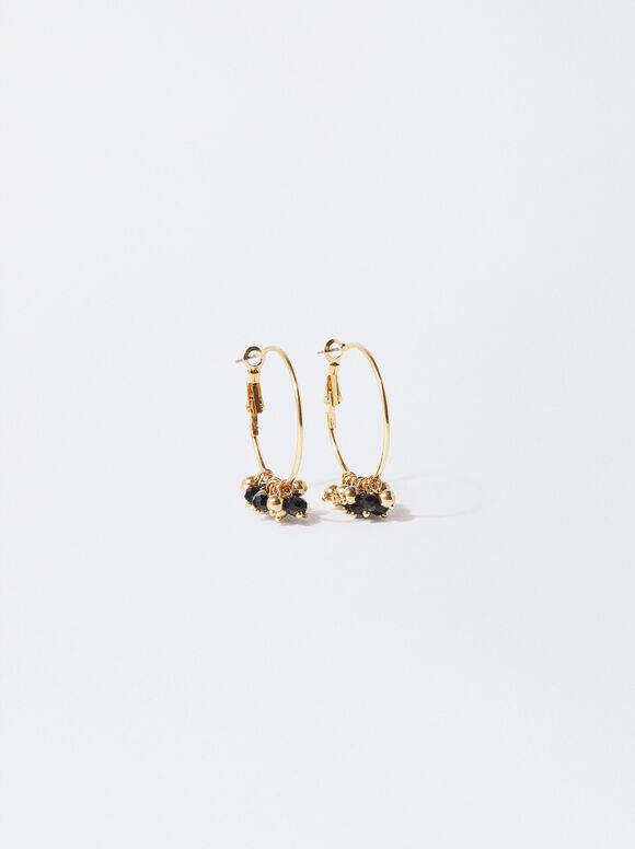 Hoop Earrings With Crystals, Black, hi-res