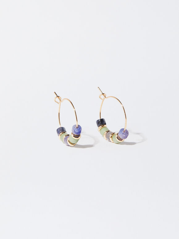 Beaded Hoop Earrings, Blue, hi-res