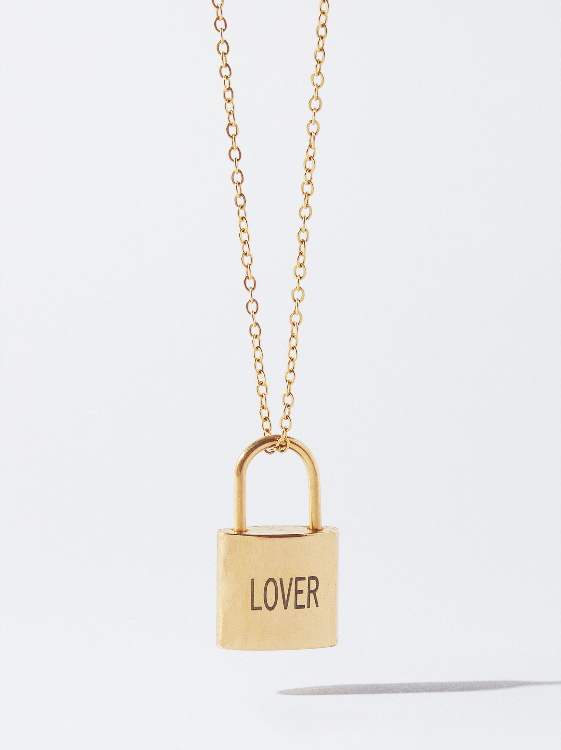 Online Exclusive - Personalized Golden Steel Lock Necklace image number 0.0