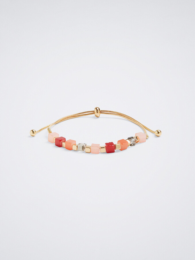 Pulsera Ajustable Con Piedra, Coral, hi-res