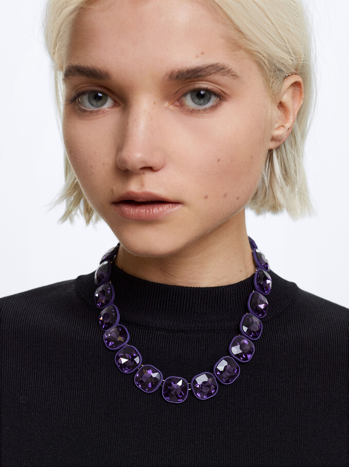 Necklace With Crystals, Purple, hi-res