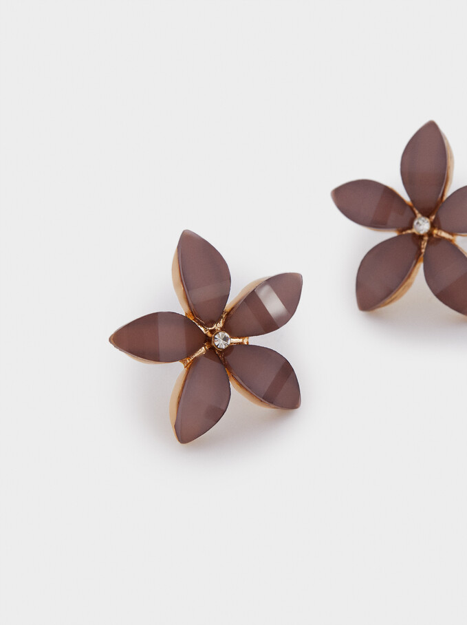Short Flower Earrings With Crystals, Violet, hi-res