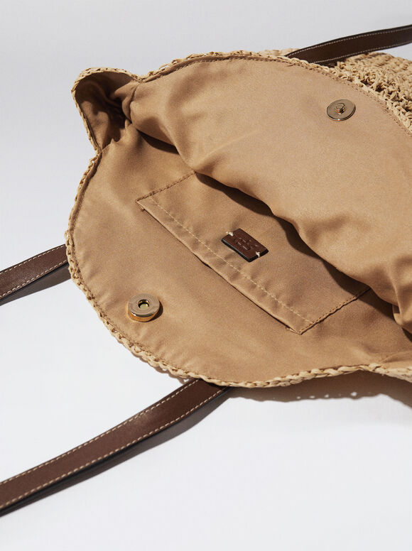 Straw Tote Bag, Camel, hi-res