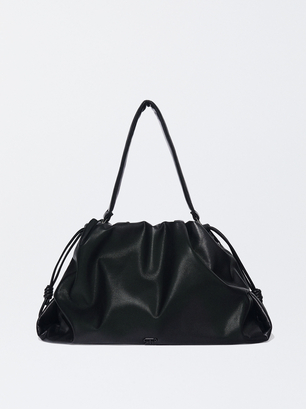 Shoulder Bag With Drawstring Fastening, Black, hi-res