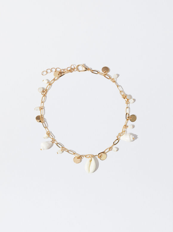 Anklet Bracelet With Shell, White, hi-res
