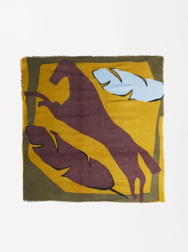 Printed scarf with wool blend