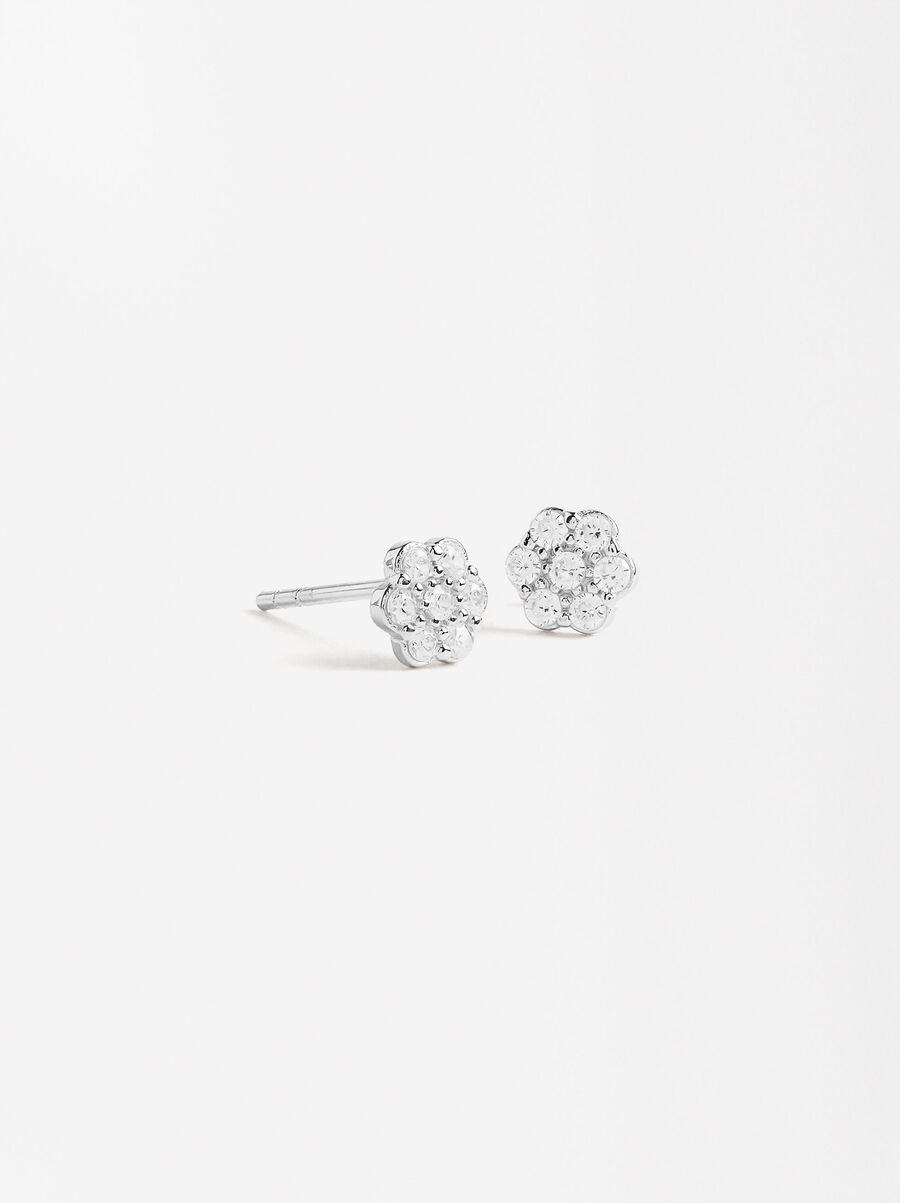 Pendientes flor con circonitas - Plata de ley 925