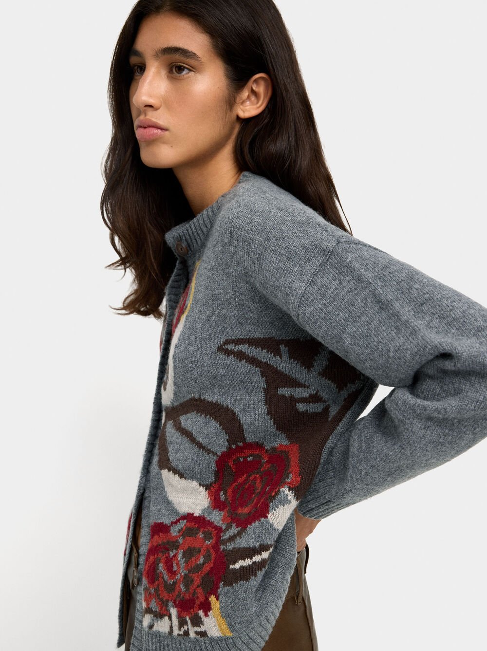 Cardigan de malha jacquard floral