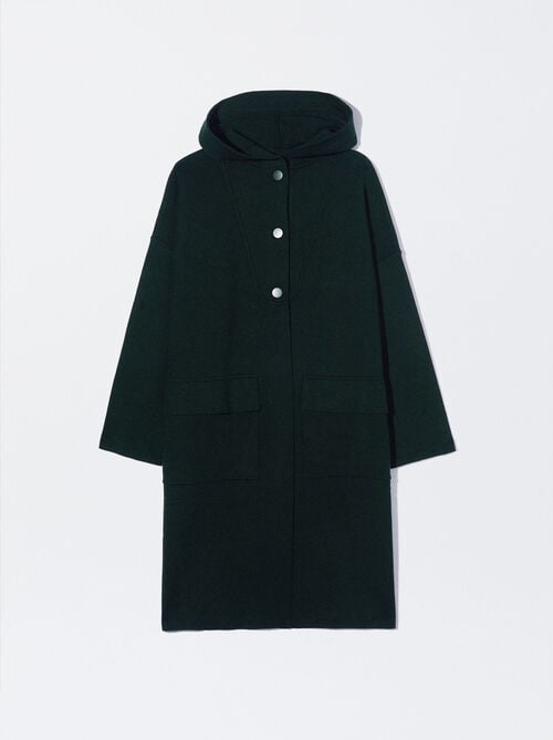 Long Knitted Coat With Hood
