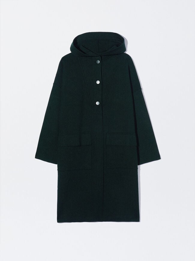 Long Knitted Coat With Hood image number 0.0