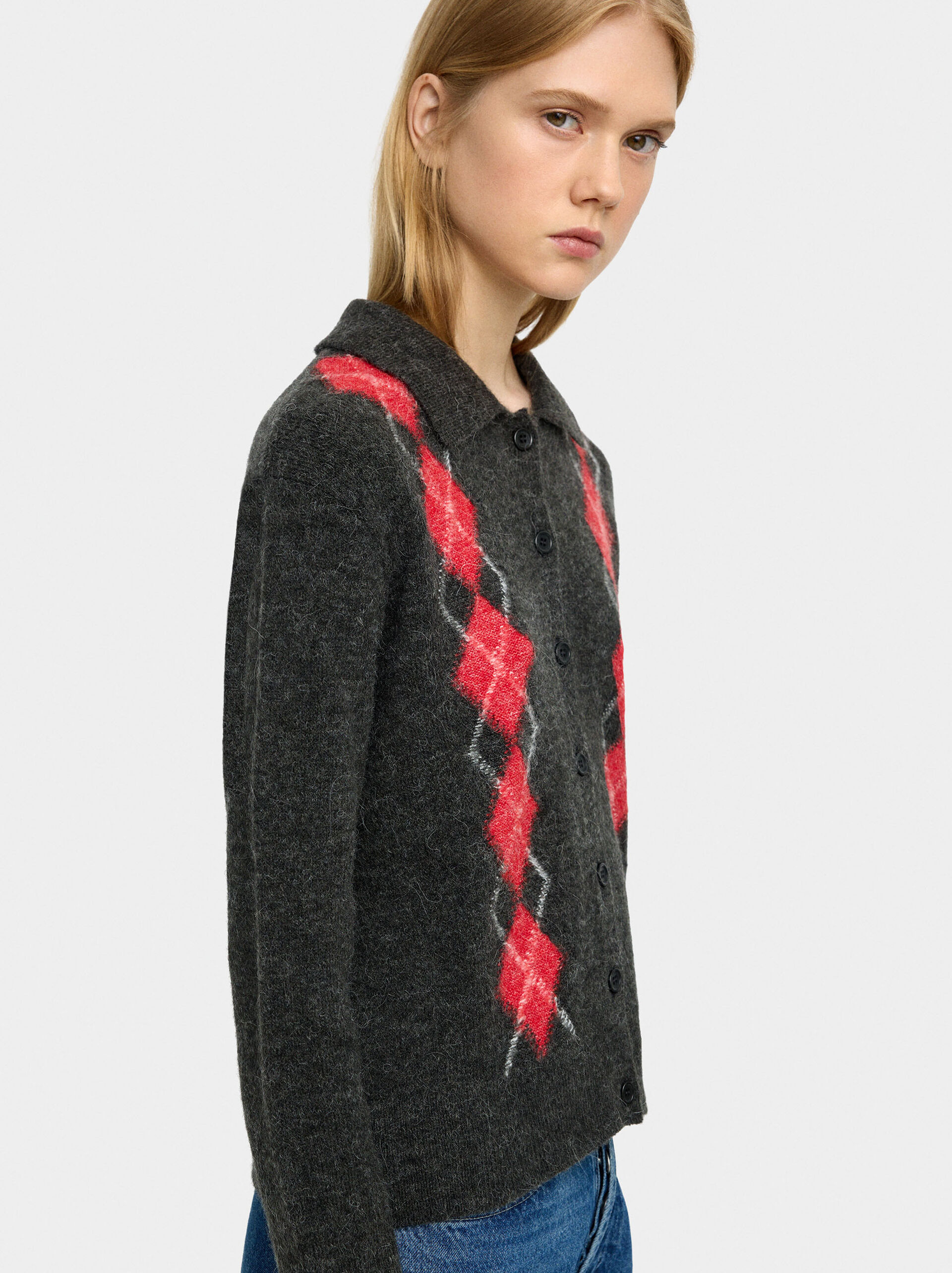 Cardigan en maille avec losanges image number 2.0