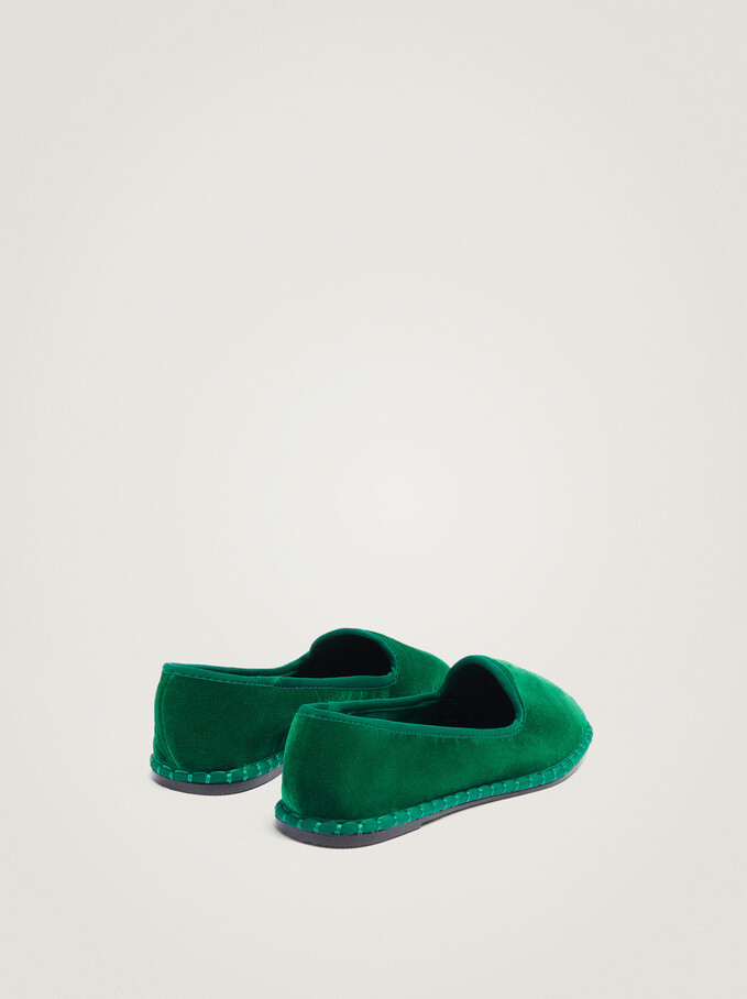 Velvet Slippers, Green, hi-res