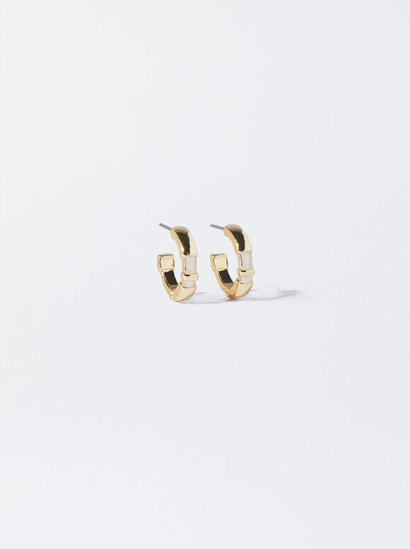 Enamel Hoop Earrings, Golden, hi-res