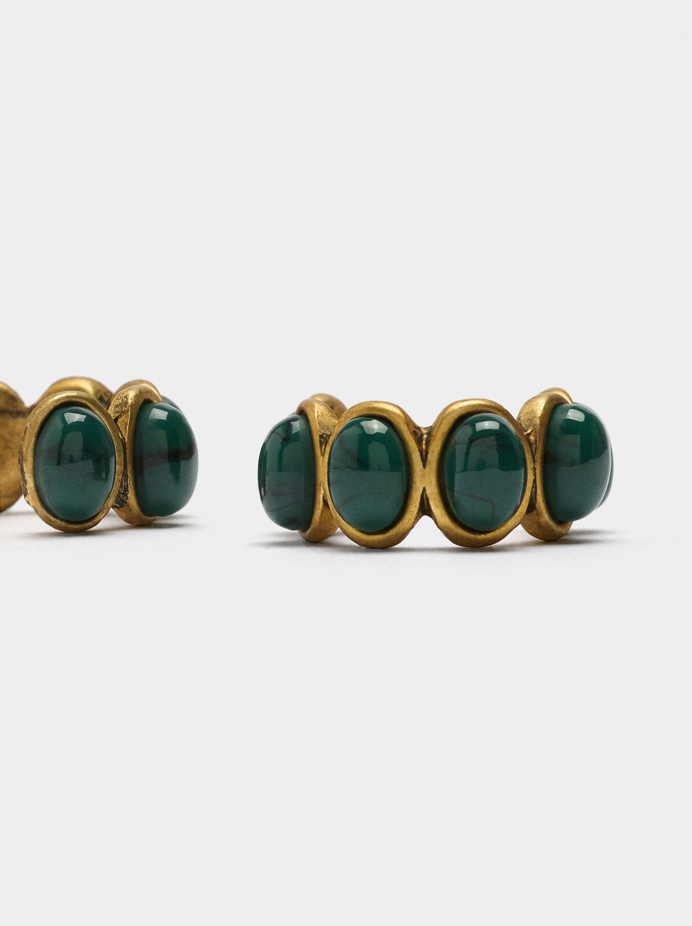 Open hoop earrings with resin spheres image number 1.0