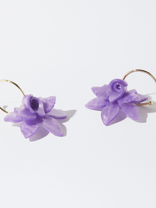 Boucles D'Oreilles De Créole Avec Une Fleur, Violet, hi-res