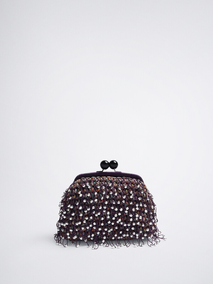 Beaded Braided Party Bag, Purple, hi-res