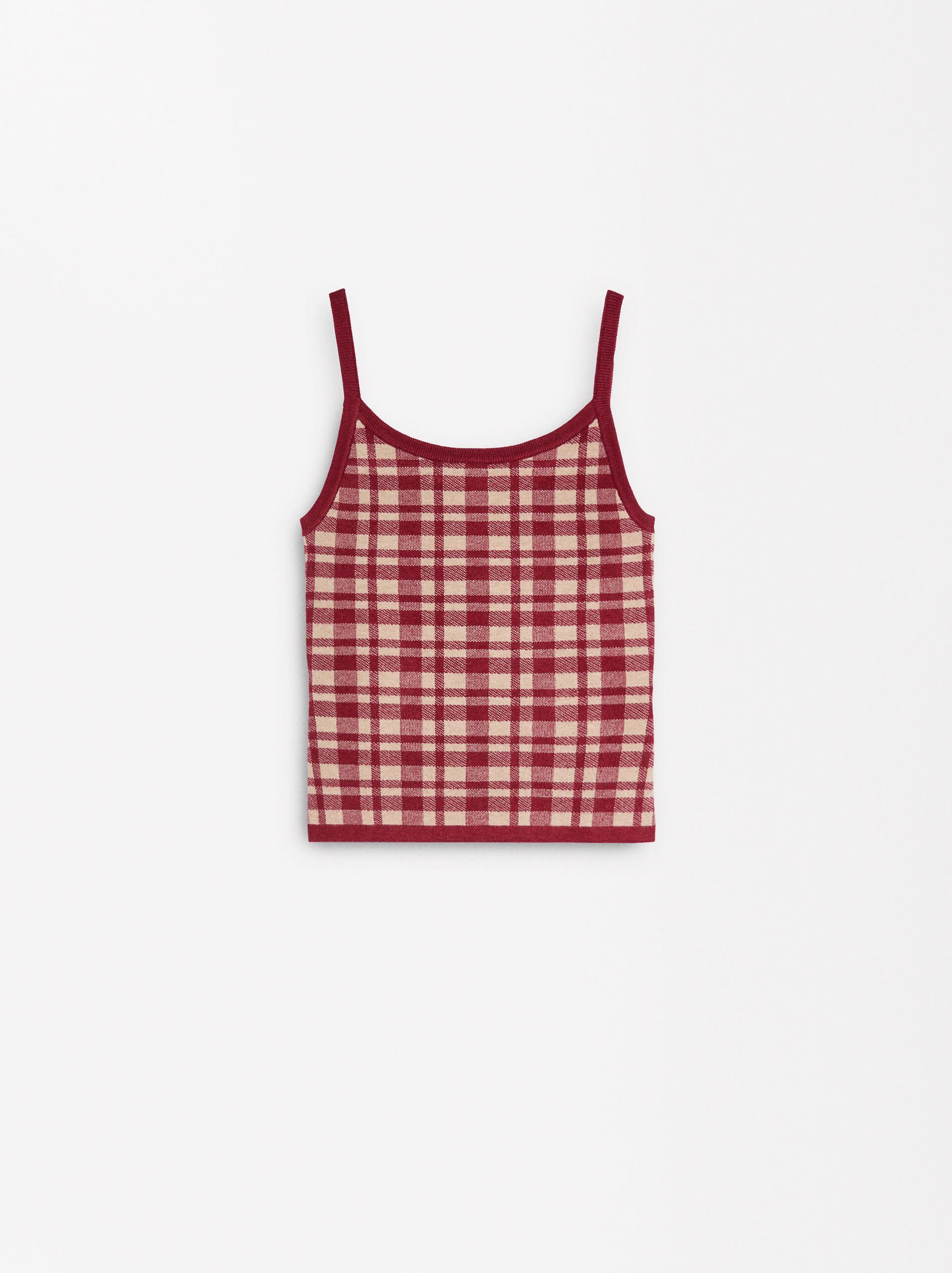 Jacquard knit top with checkered straps image number 4.0