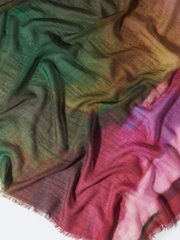 Printed Wool Scarf, Pink, hi-res