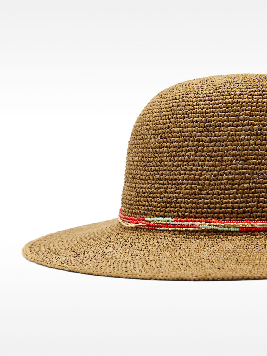 Raffia effect hat with tie straps