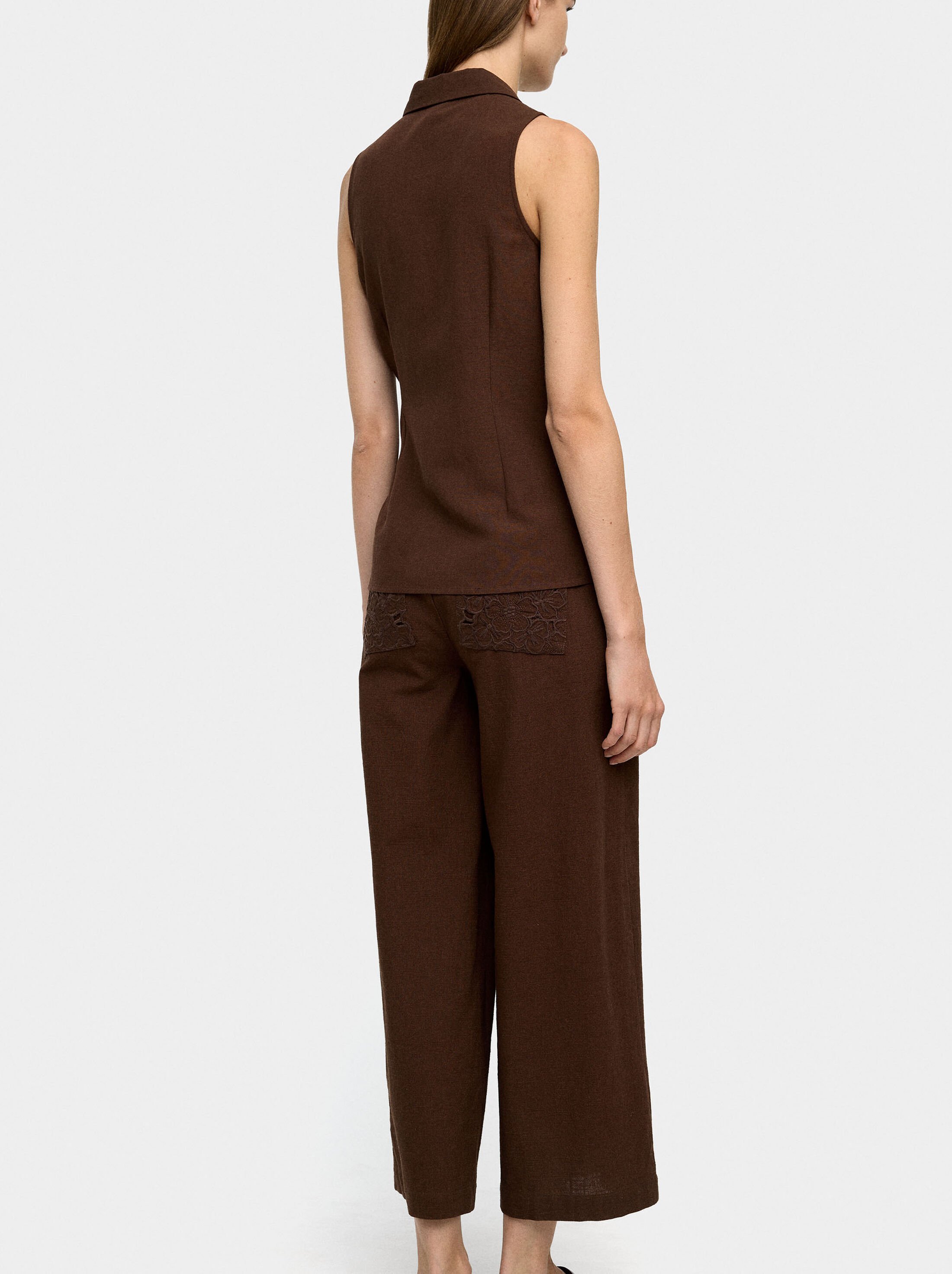 Trousers with embroidery 100% cotton  image number 3.0