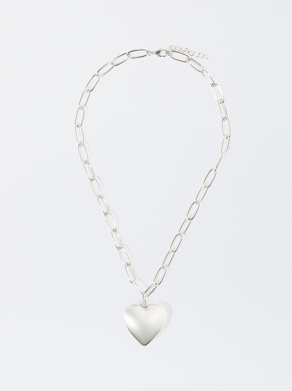Silver Necklace With Heart, Silver, hi-res