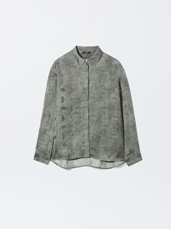 Long-Sleeved Printed Shirt, Green, hi-res