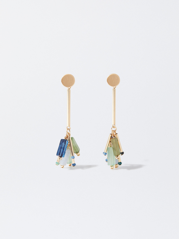 Gold-Toned Earrings With Stone, Multicolor, hi-res