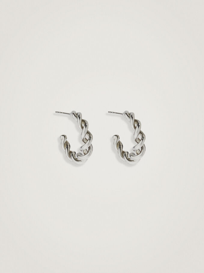 Stainless Steel Golden Hoop Earrings, Silver, hi-res