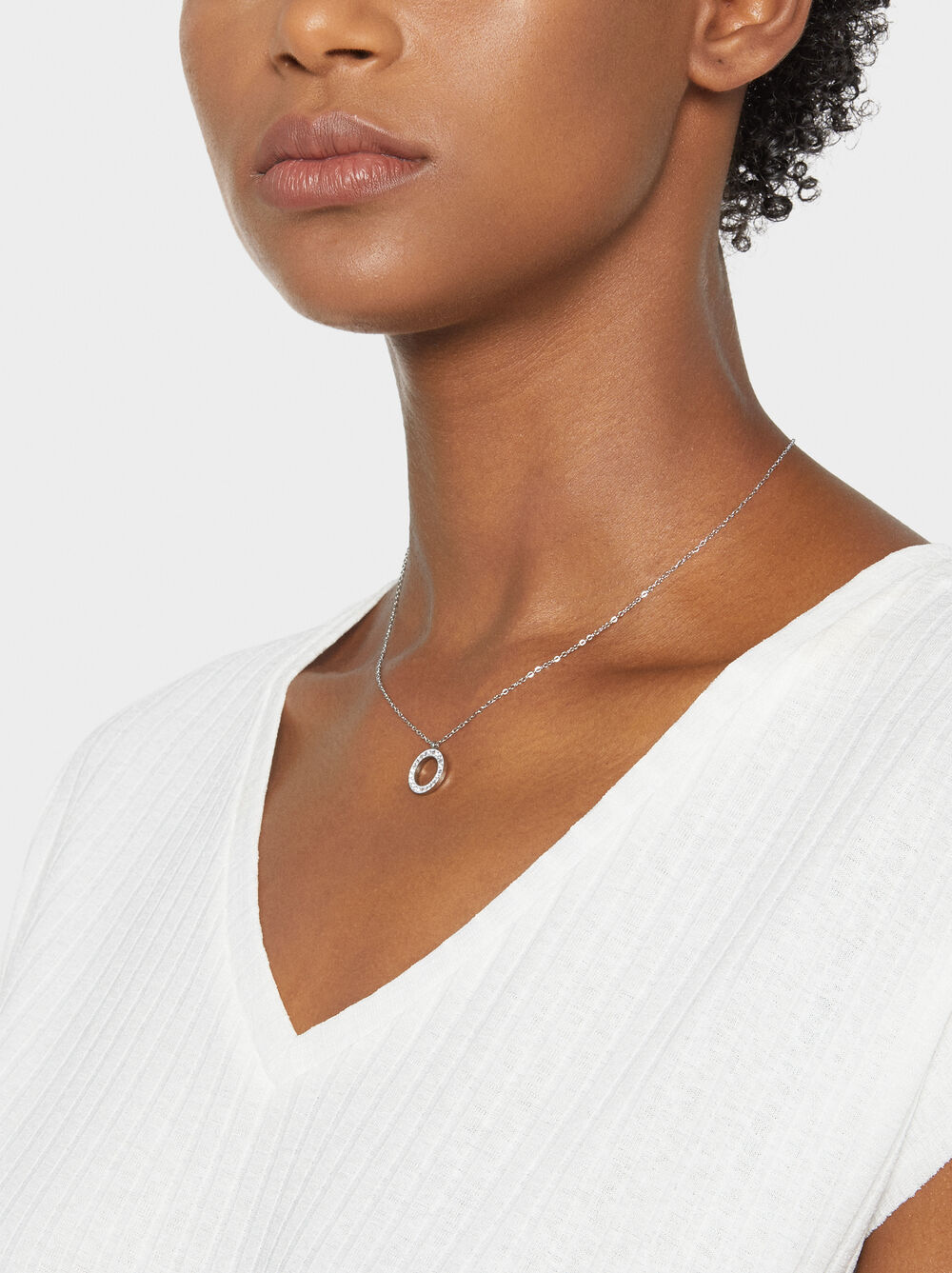 Collana pendente anello con cristalli - acciaio inossidabile
