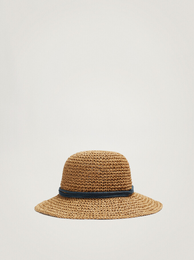 Braided Hat With Band, Beige, hi-res