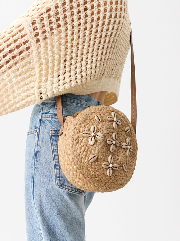 Straw-Effect Crossbody Bag With Shell, NC, hi-res