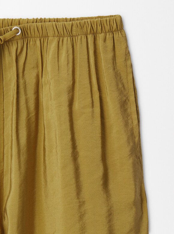 Pantalón Fluido Ajustable Con Cordón, Amarillo, hi-res