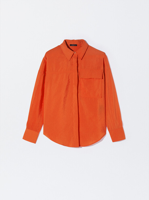 Online Exclusive - Long-Sleeve Shirt With Buttons, Orange, hi-res